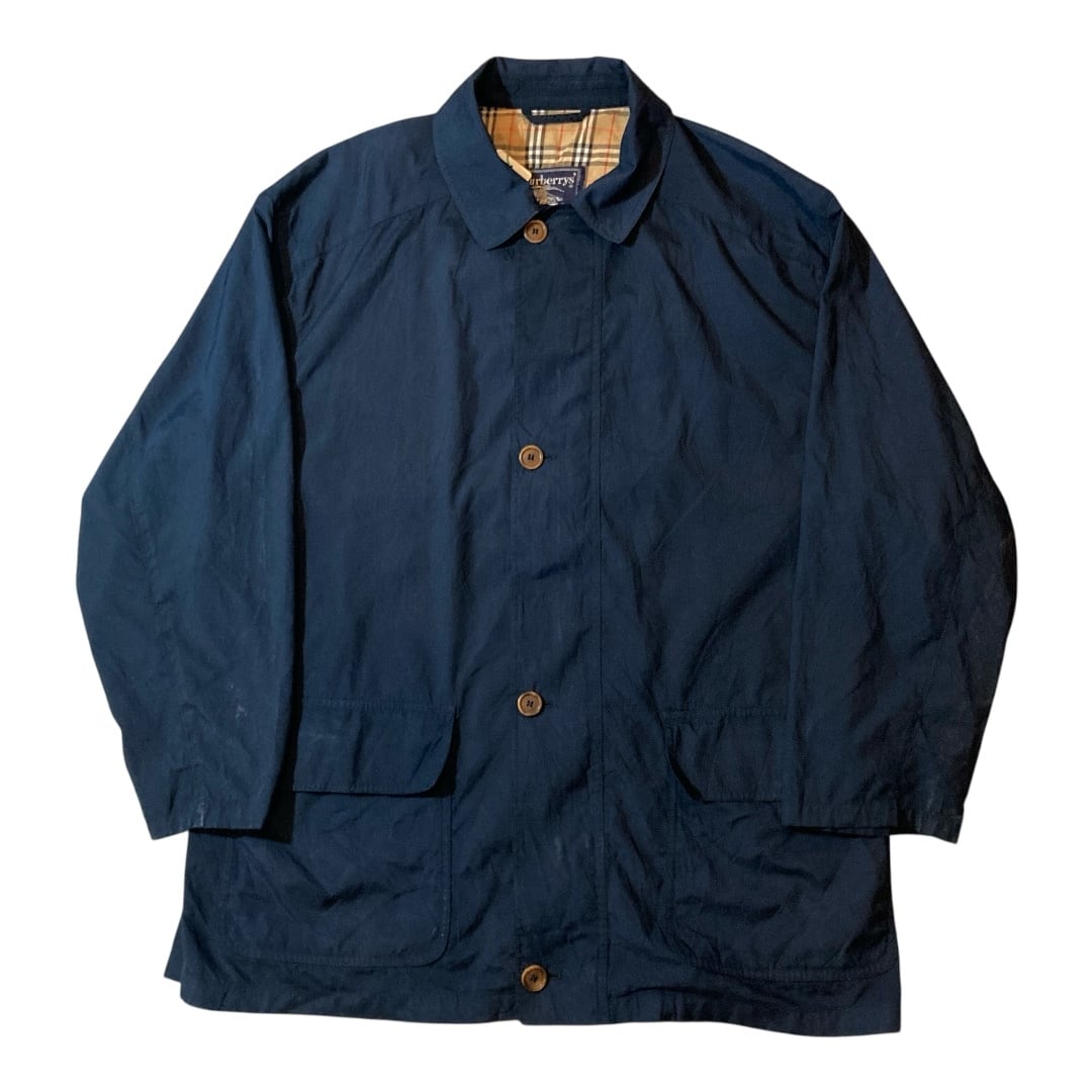 F448】Burberry stand fall collar coat navy / バーバリー ステン