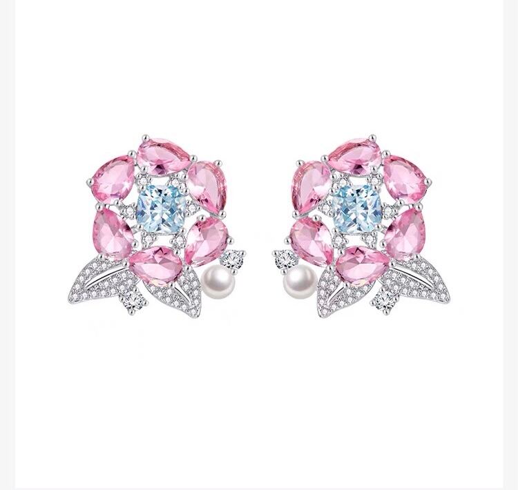 ピアス ピンク 花 水色 ピアス 花柄 フラワー ネックレス アクセサリー