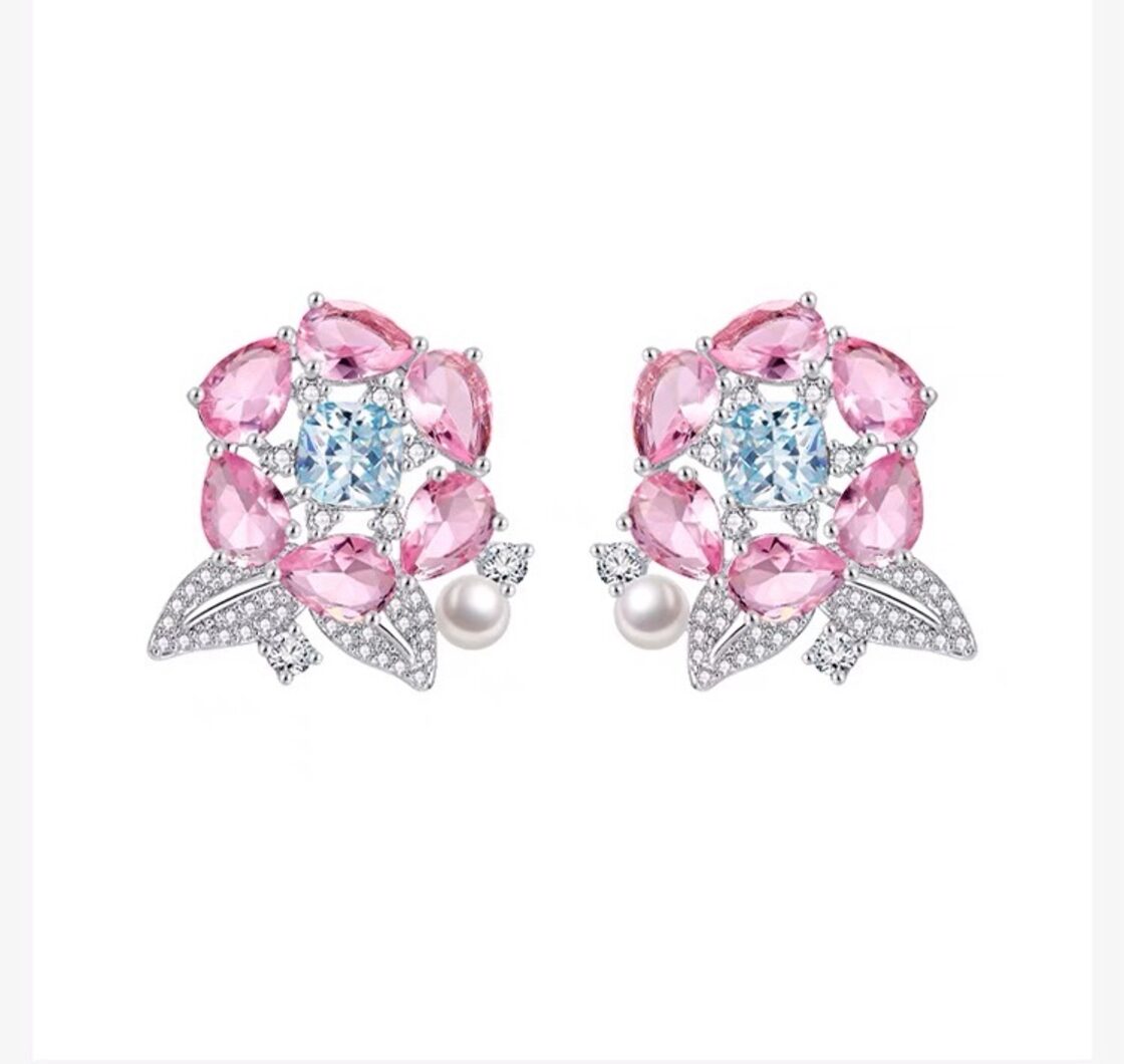 ピアス ピンク 花 水色 ピアス 花柄 フラワー ネックレス アクセサリー 