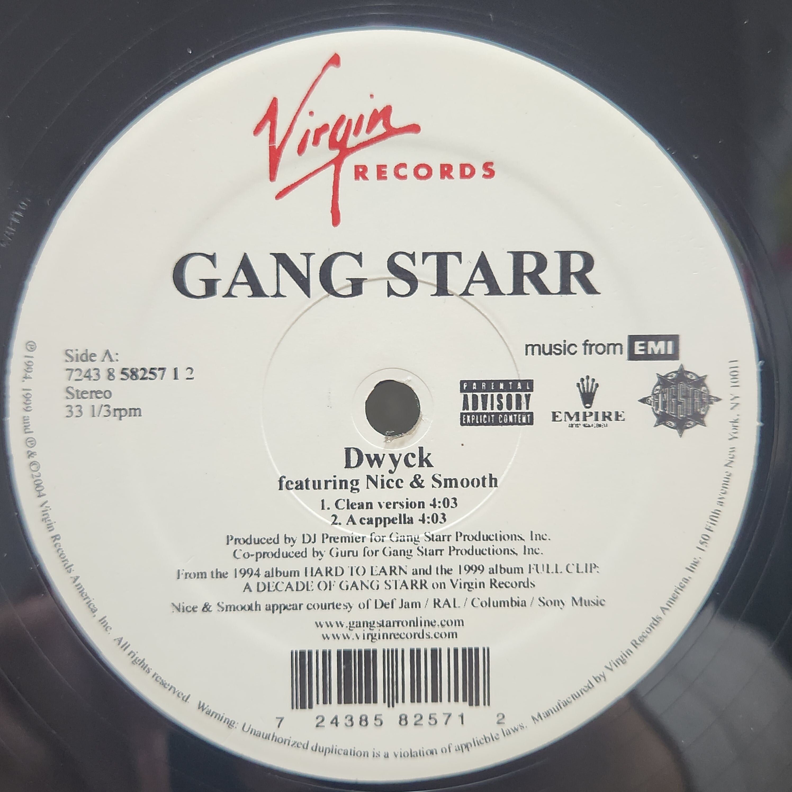Gang Starr featuring Nice & Smooth / Dwyck [7243 8 58257 1 2] - 画像1