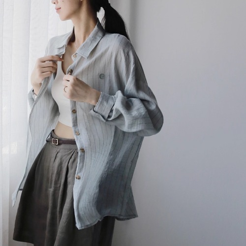 4色／シアーストライプシャツ ・19256