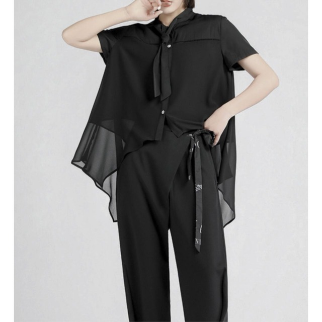 Chiffon material stand collar bow tie blouse C1071