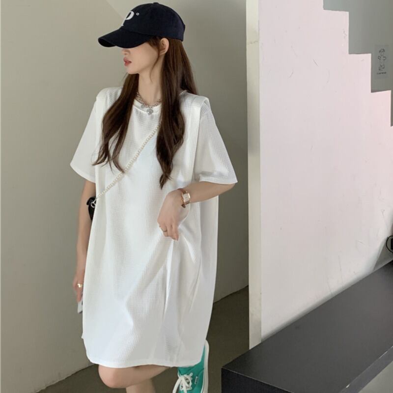 ドレス サマールーズホワイト半袖スリーブスカート ショート ハーフスリーブ 大人ガーリー スウィート キュート カジュアル 夏物 YY-ファッション82359231076