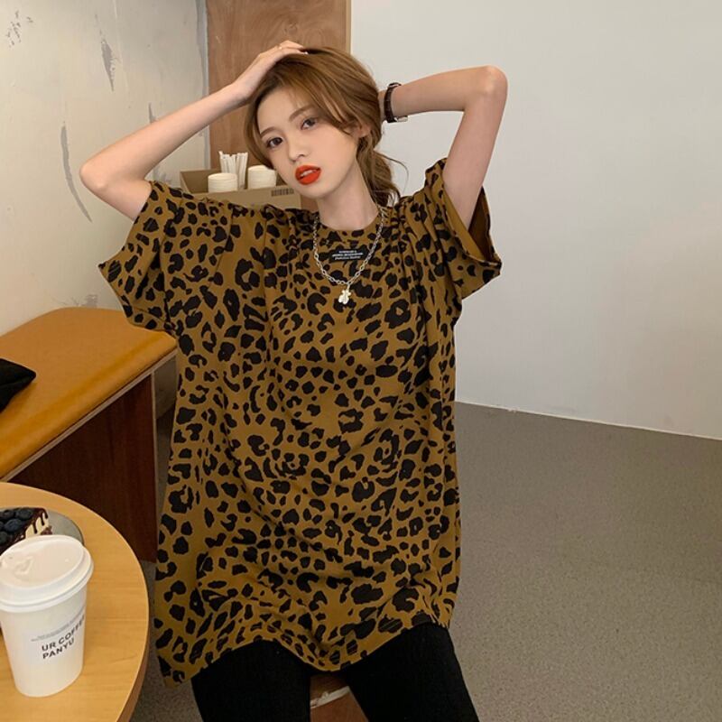 スタンダードレオパードプリント柄Tシャツ シャツ レディーススプリングスタイルルーズトップス レトロ 春物 YY-ファッション96506138844