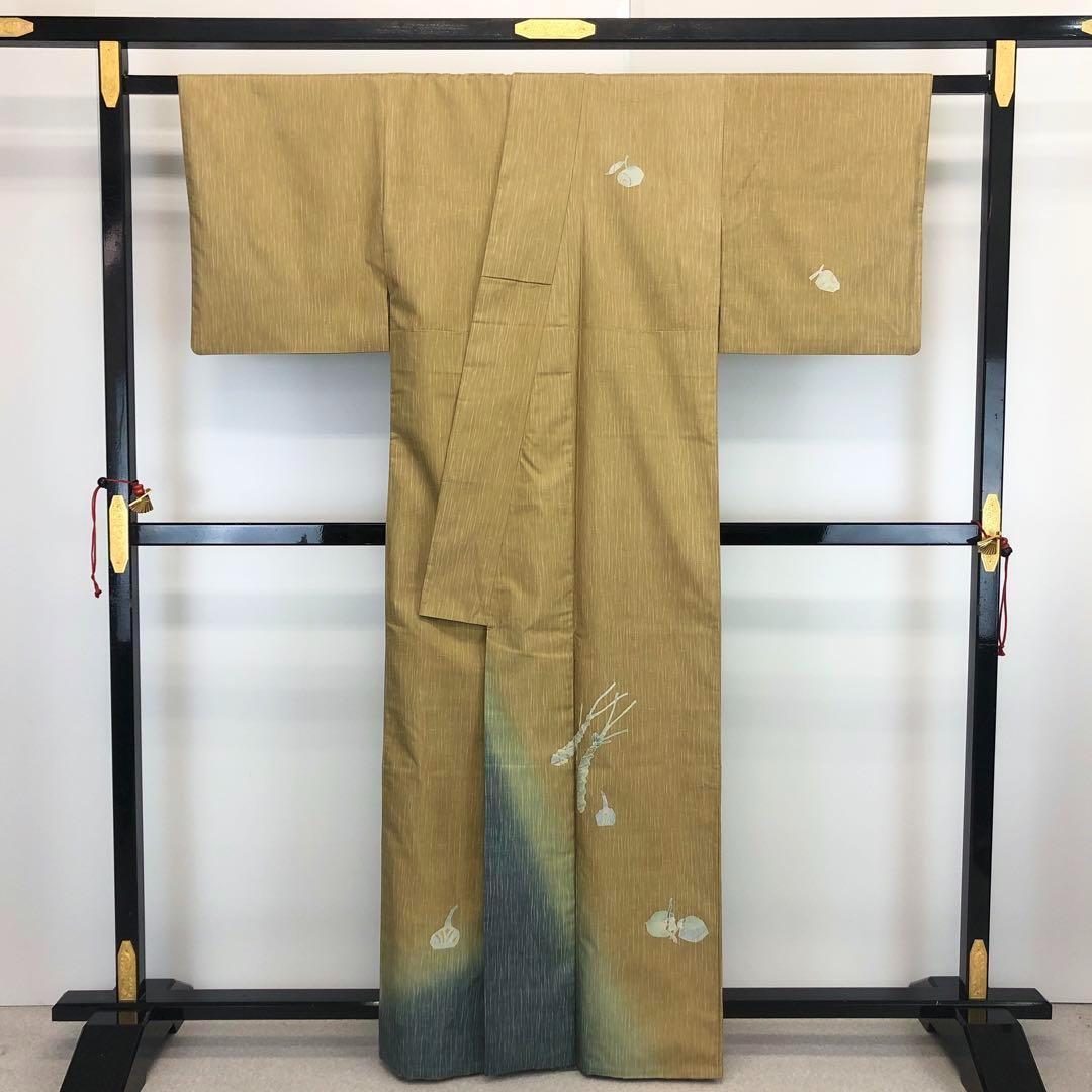 牛首紬 白山工房 付下げ 山葵 慈姑 証紙付 梨子色 ガード加工 K-3557