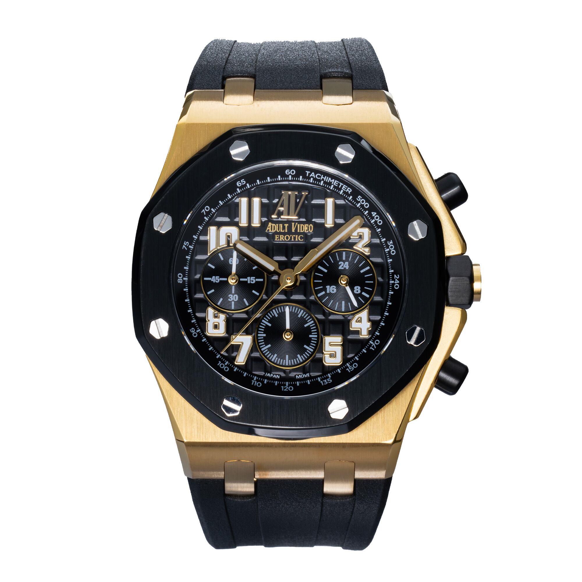 【AV】OCTAGON CHRONOGRAPH WATCH (GOLD×BLACK) オクタゴン クロノグラフ ウォッチ (ゴールド×ブラック) 日本製ムーブメント 腕時計