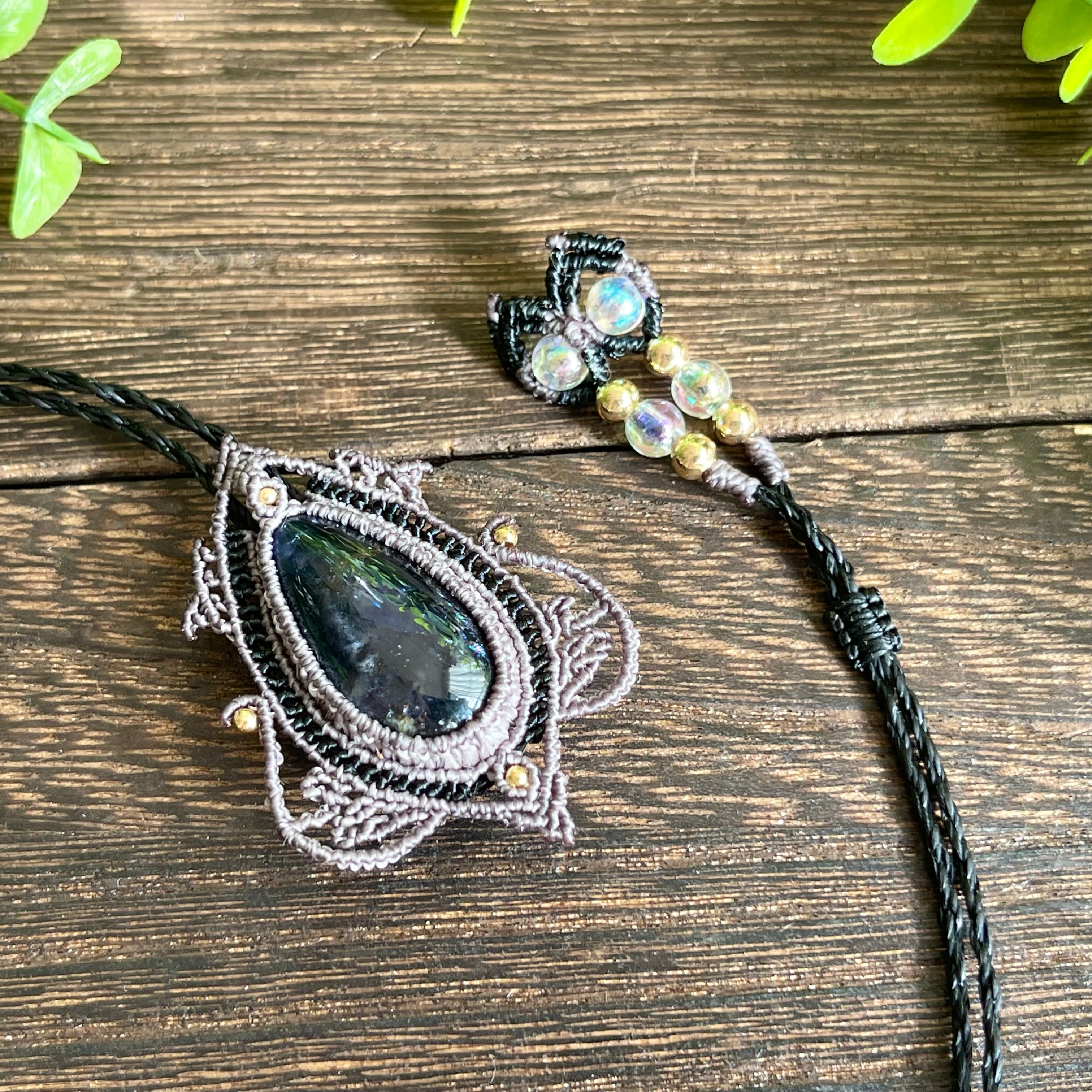 アイオライト（2way/マクラメループタイ/ネックレス/天然石