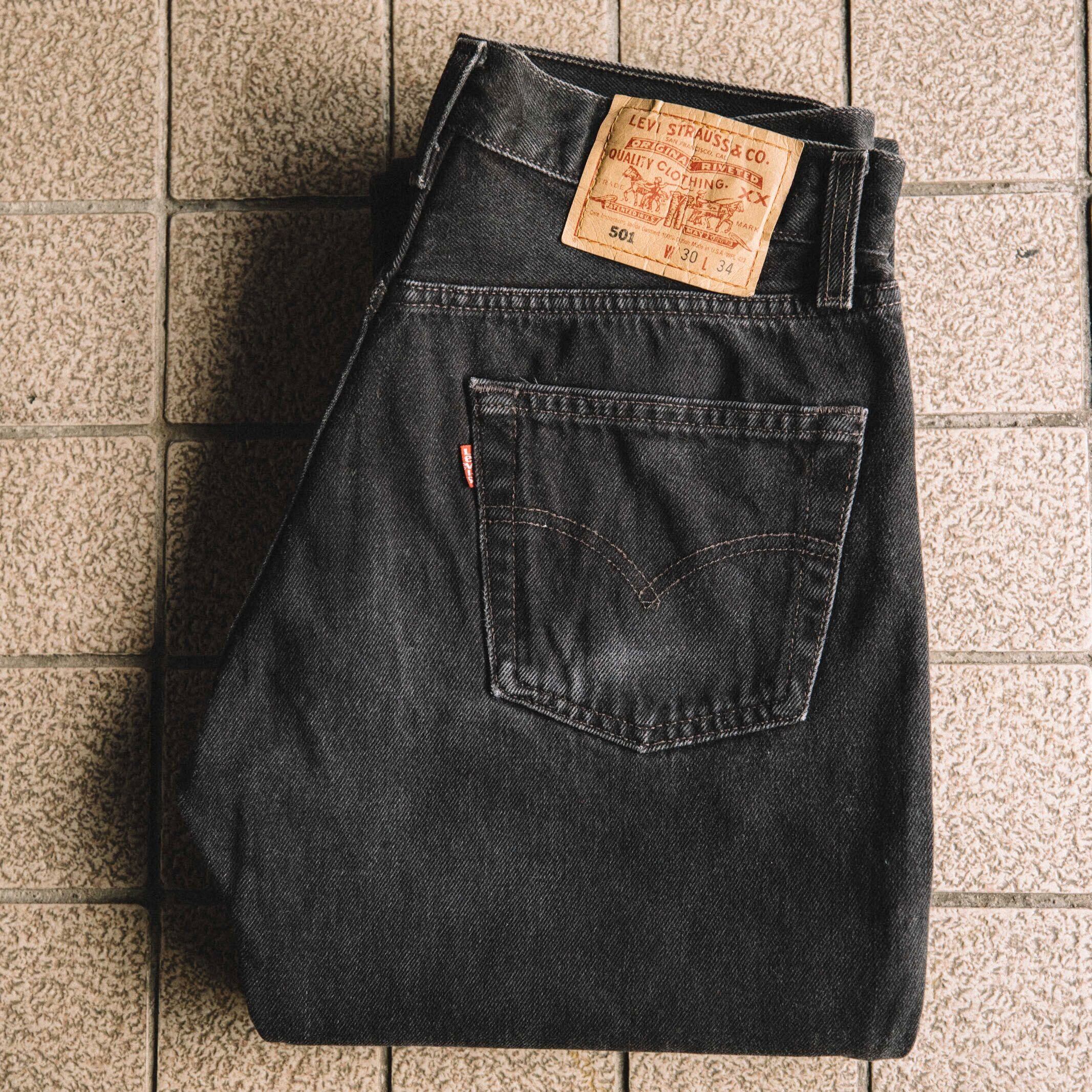 90's Levi's USA製 501後染めブラックデニム W30 L34(表記)【TA032406