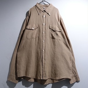 EURO Brown Double Flap Pocket Design Linen L/S Shirt