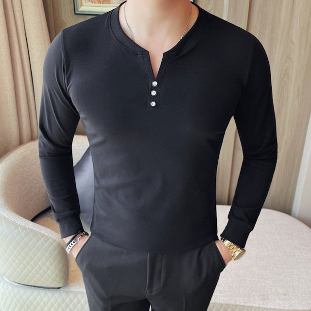 Vネック スリムフィット シャツ 2色 11391