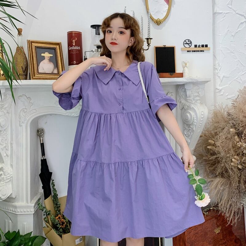 パープルドレス女性2020新夏優しいスタイルの学生人形スカートルーズAラインショートスカート 1号婦人46055203106