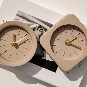stone beige clock 2types / ストーン ベージュ クロック オブジェ 無音 置き時計 韓国インテリア雑貨