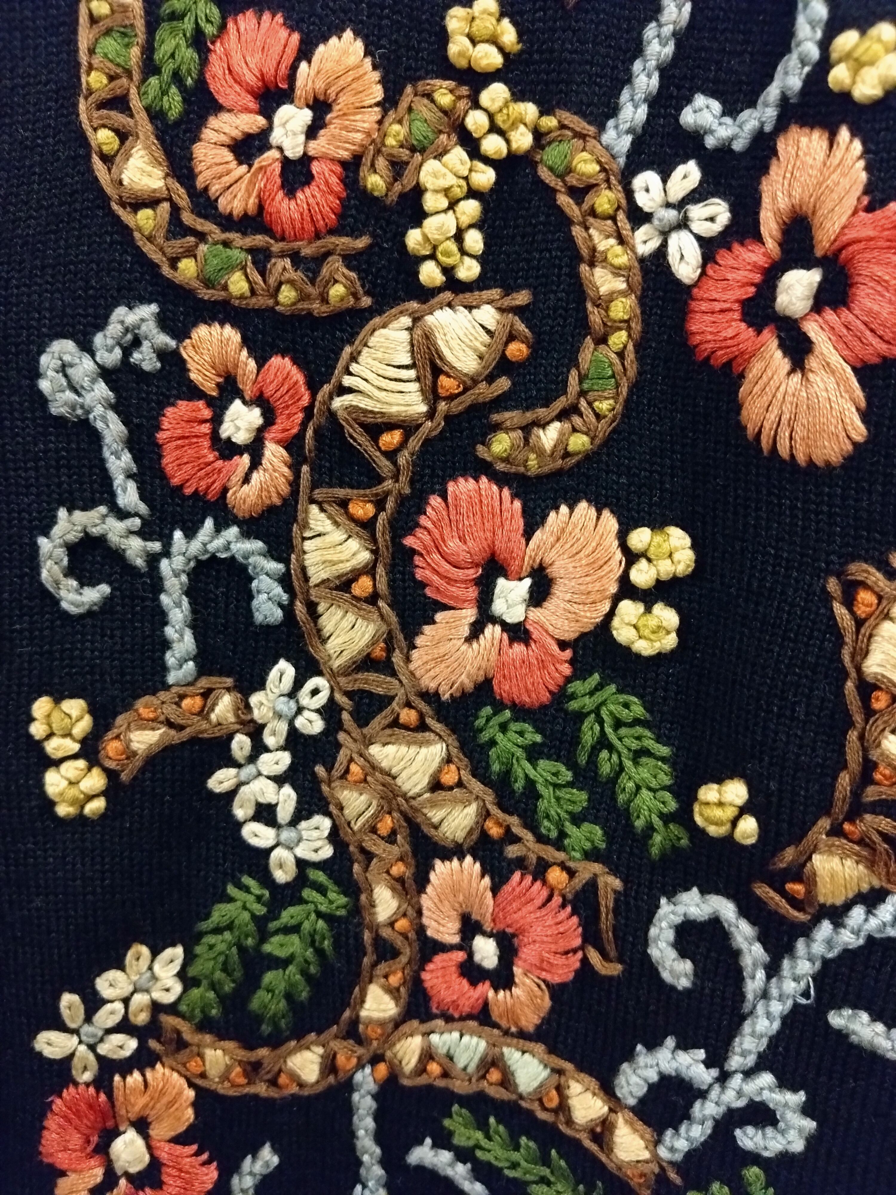 黒花刺繍レトロカーディガン/国産古着昭和アンティークビンテージ 