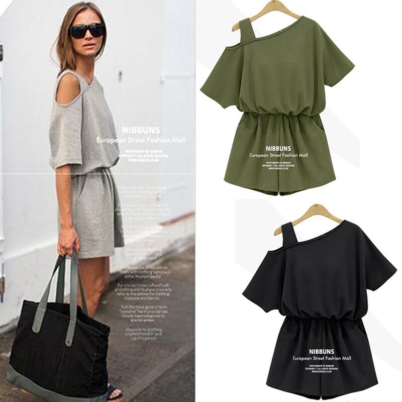 ワンショルダー 半袖 無地 サロペット