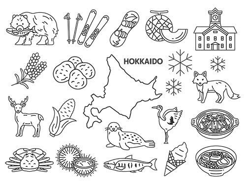 いろいろな、北海道名物（線画）のイラストセット | イラストセンター