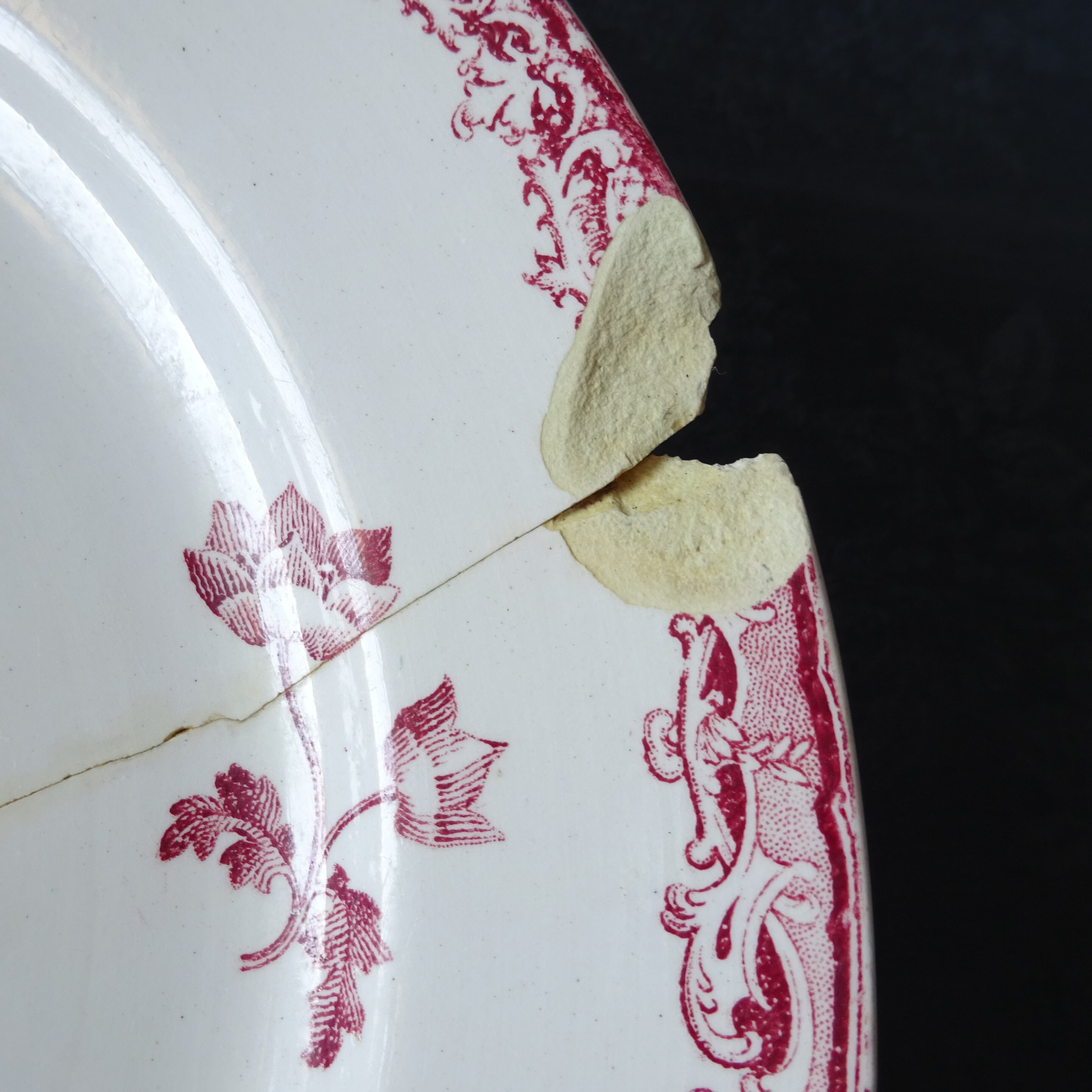 【 Épuisé 】【金継ぎ用】Sarreguemines＊modèle《FONTANGES》assiette plate pour Kintsugi (D)