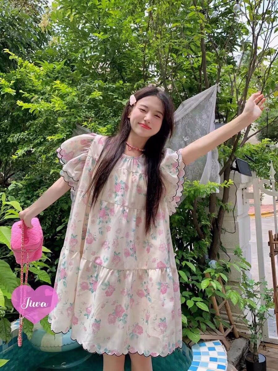レディース MADE IN ITALY 鮮やか花柄 ロングコート ベージュ ピンク