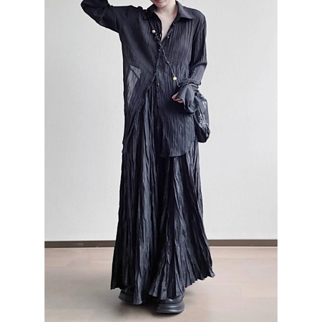 Wrinkled irregular button shirt【2color】 C0285