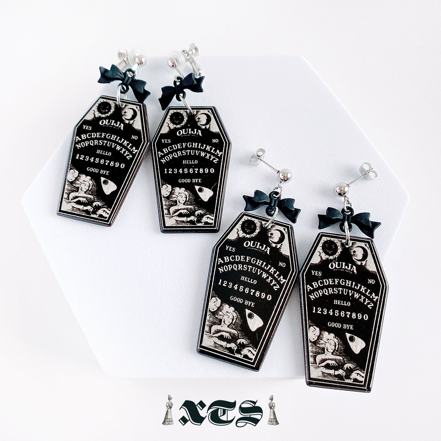 Coffin Ouija Board Ribbon Pierce/Earrings【TS0265】