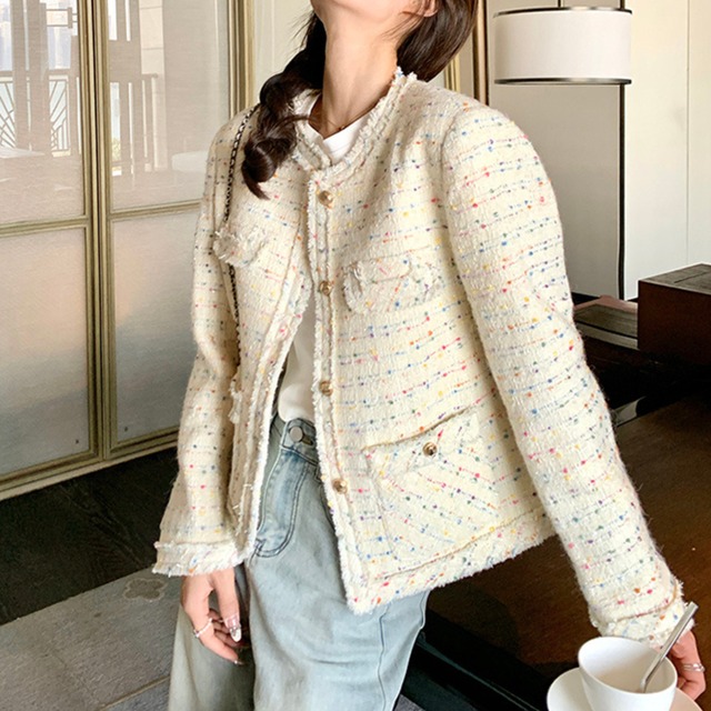 カラフルドットツイードジャケット  A4417