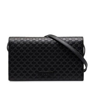 グッチ マイクログッチシマ ショルダーウォレット ショルダーバッグ 466507 ブラック レザー レディース GUCCI 中古