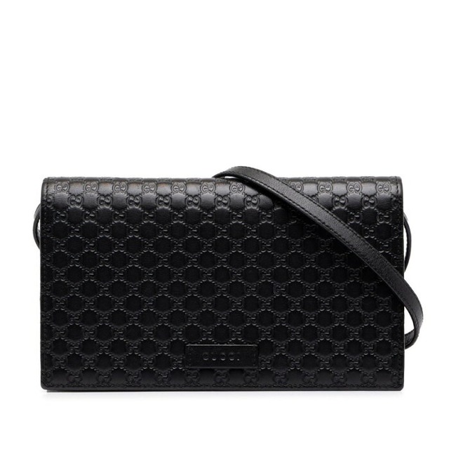 グッチ マイクログッチシマ ショルダーウォレット ショルダーバッグ 466507 ブラック レザー レディース GUCCI 中古