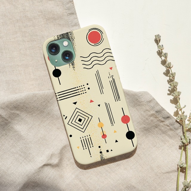 受注生産 iPhoneケース 細線と月のミニマル護符｜幾何学シンボル TALM070C