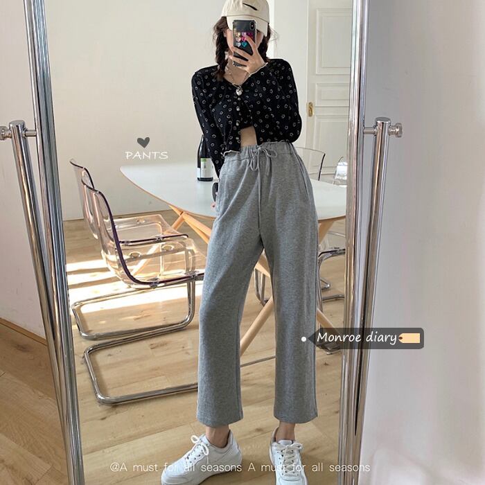 グレーパンツ カジュアルスプリングルーズ 春物 モンロー70574777950