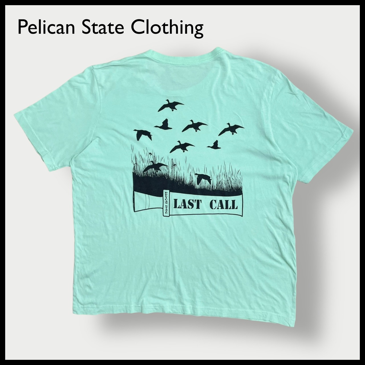 【pelican state clothing】ワンポイントロゴ バックプリント Tシャツ 専門店 ロゴ 半袖 XL相当 ビッグサイズ ペリカン ミント US古着