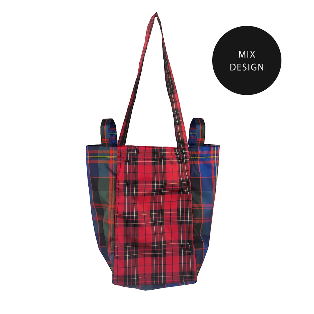 2411-7 ミニチュア巾着トートサシェ 香り袋 タータンチェック ベージュ切替 f62ea95bcb8d22b2d1329c9ba461fd