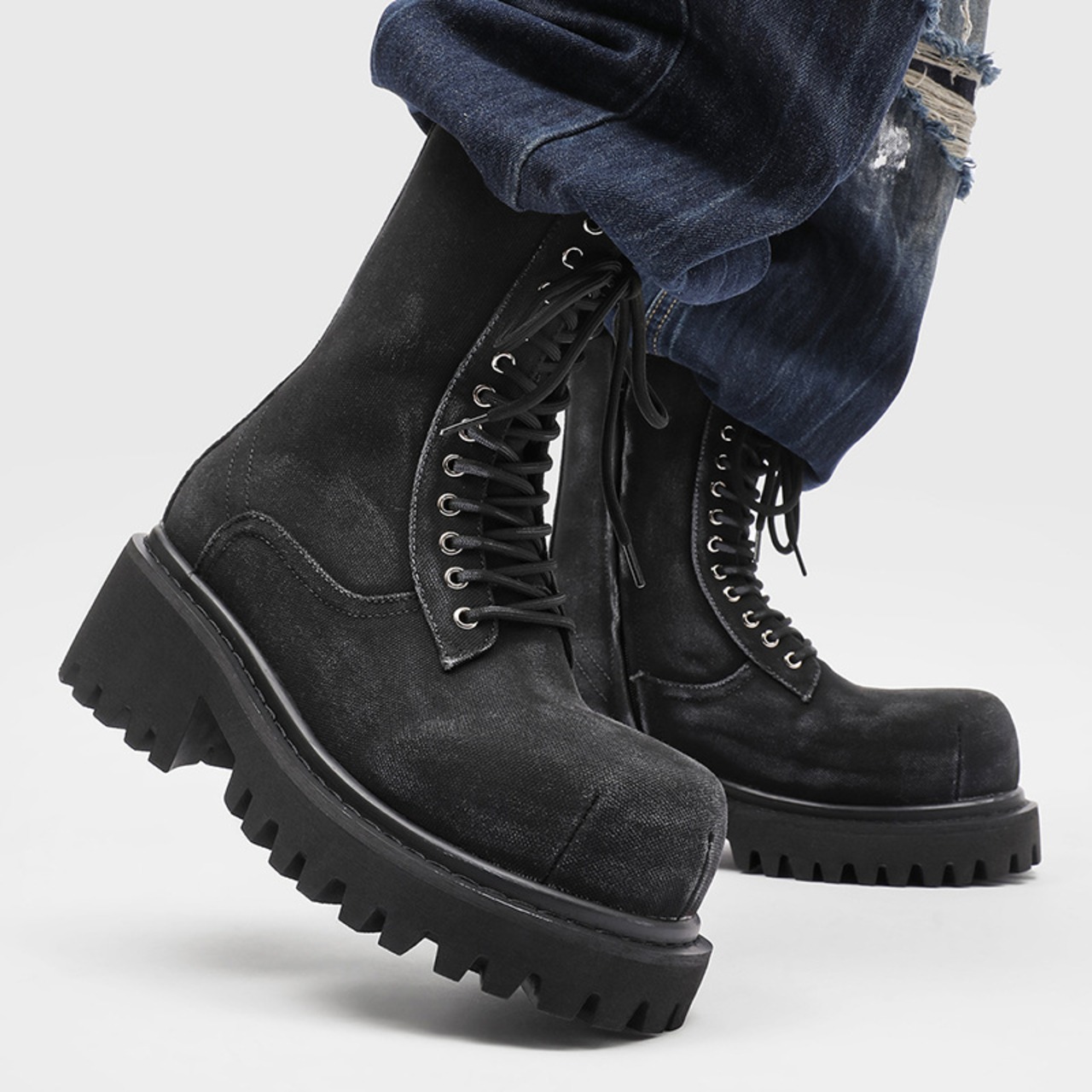 Chunky Sole Lace-Up Boots