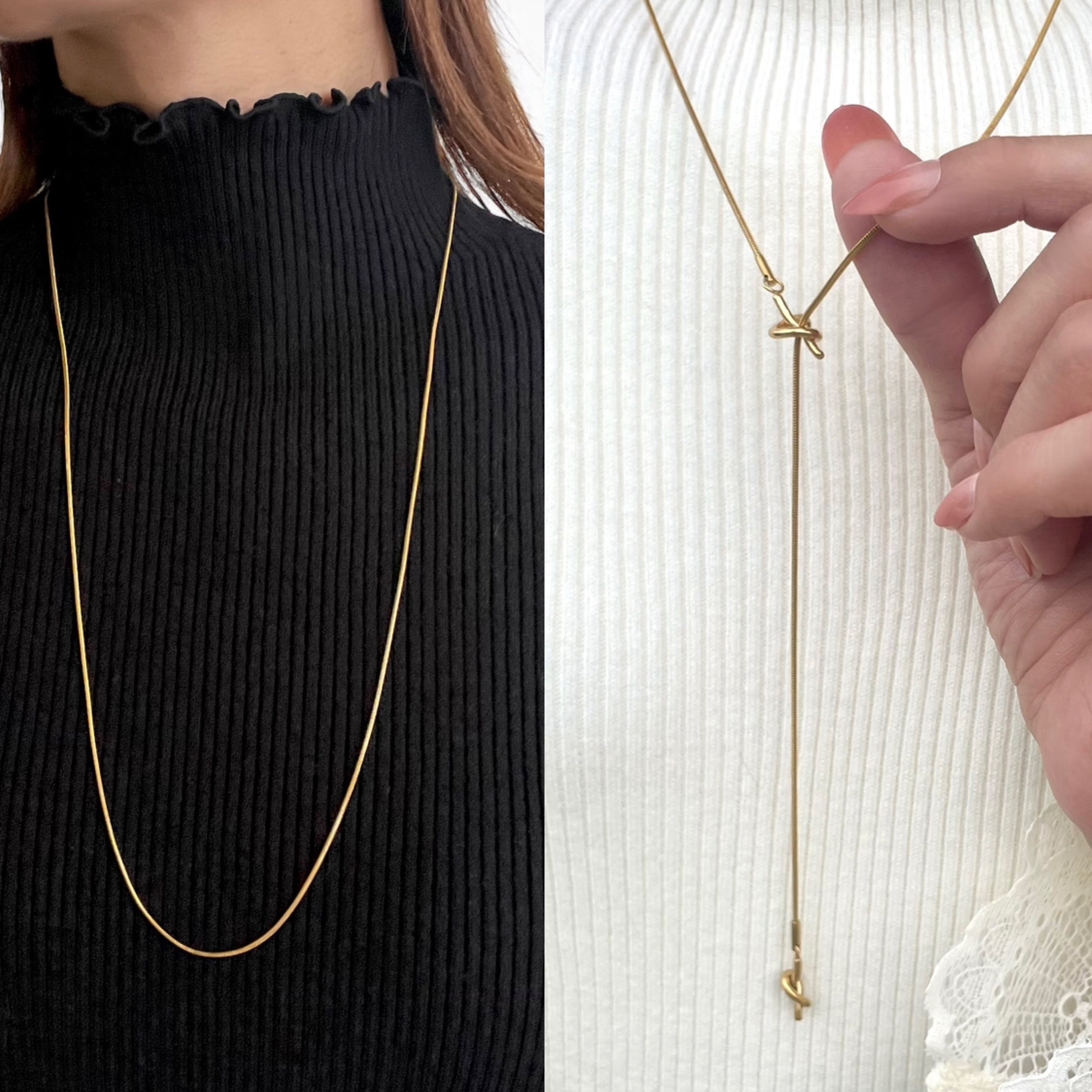 2way◇316L サージカルステンレス knot スネークチェーン ラリエット