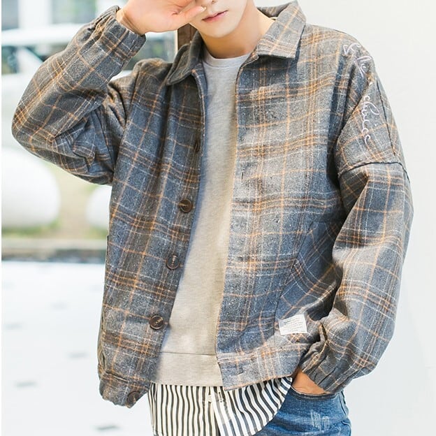 韓国メンズファッション】ジャケット シャツ チェック柄 長袖