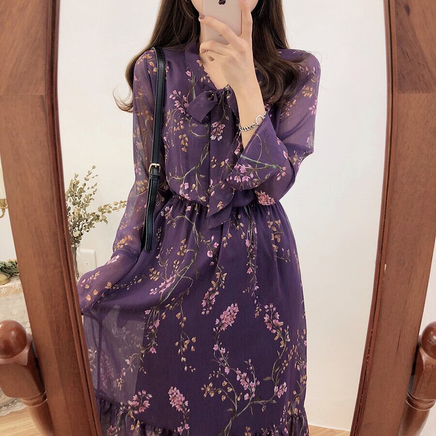 花柄 ロングワンピース 韓国ファッション 2カラー Rpsk Running Piggy