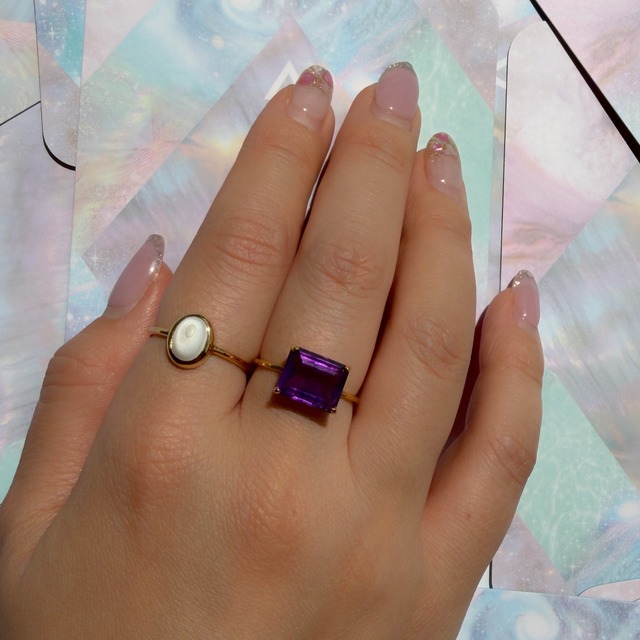 ＜個性あり・1点のみ＞【rect ring】アメジスト(15号)