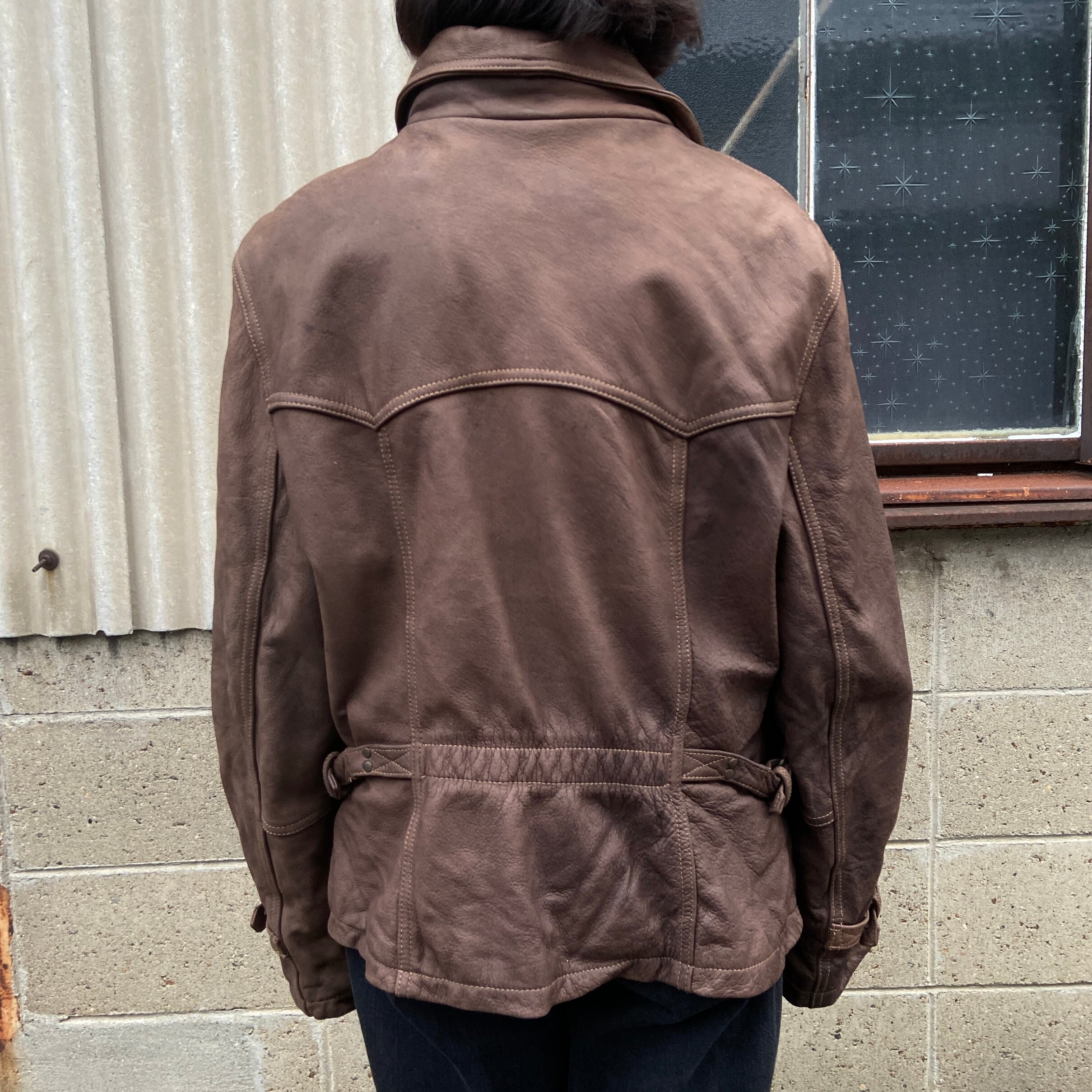 90年代 GUESS LEATHER レザージャケット サテンライナー メンズL 古着 