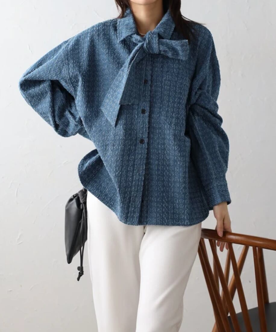 ナンバーミーTOKYO" CLUSH DENIM RIBON SHIRTS"BLUE
