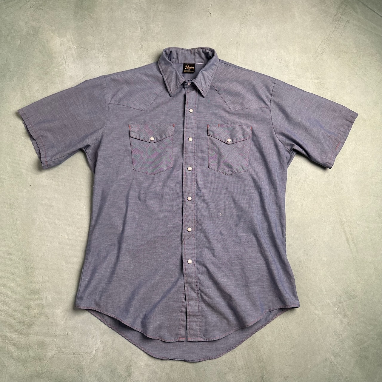 80s USA製 ウエスタンシャツ シャンブレー 半袖シャツ ブルー 古着