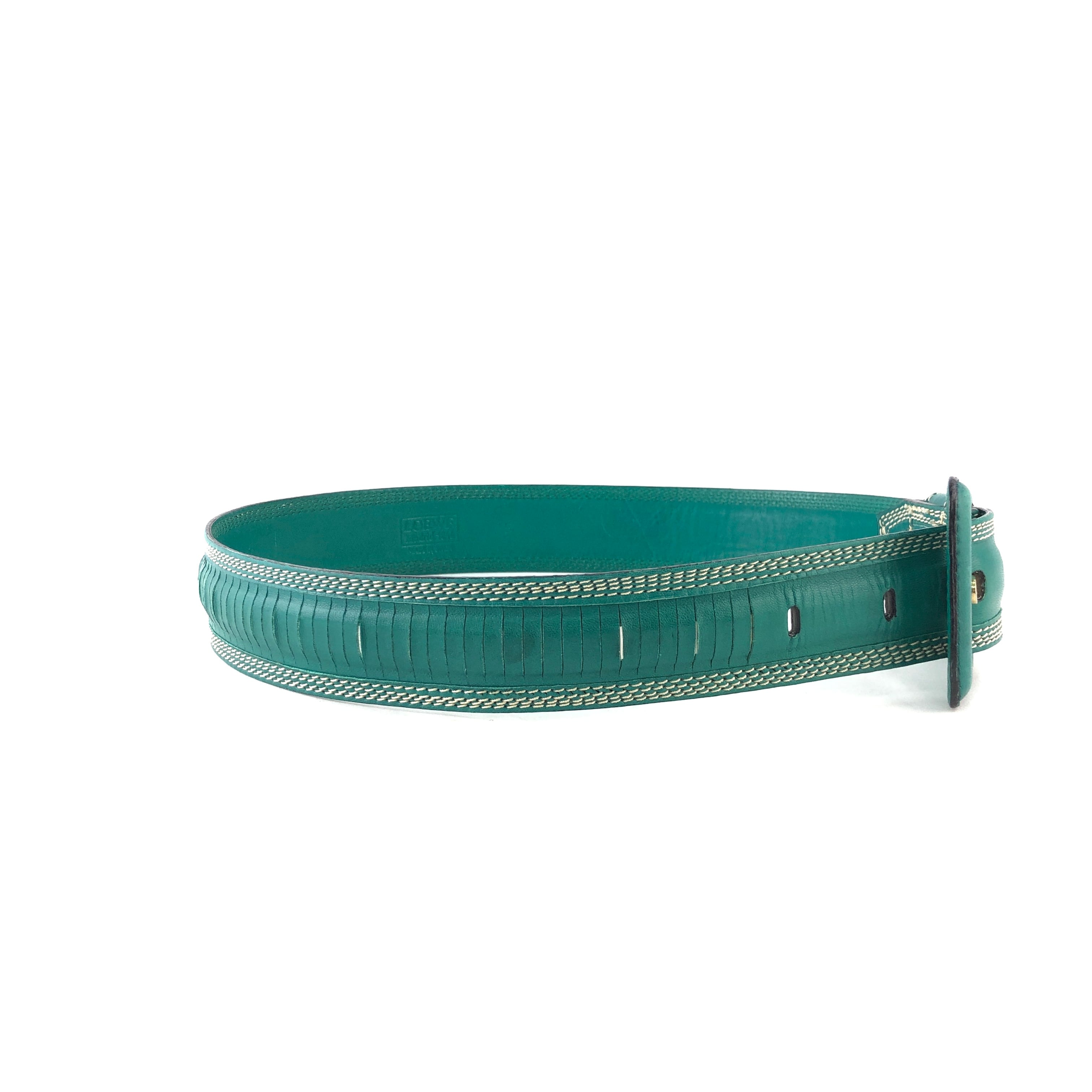 LOEWE ロエベ アナグラム レザー ベルト エメラルドグリーン vintage