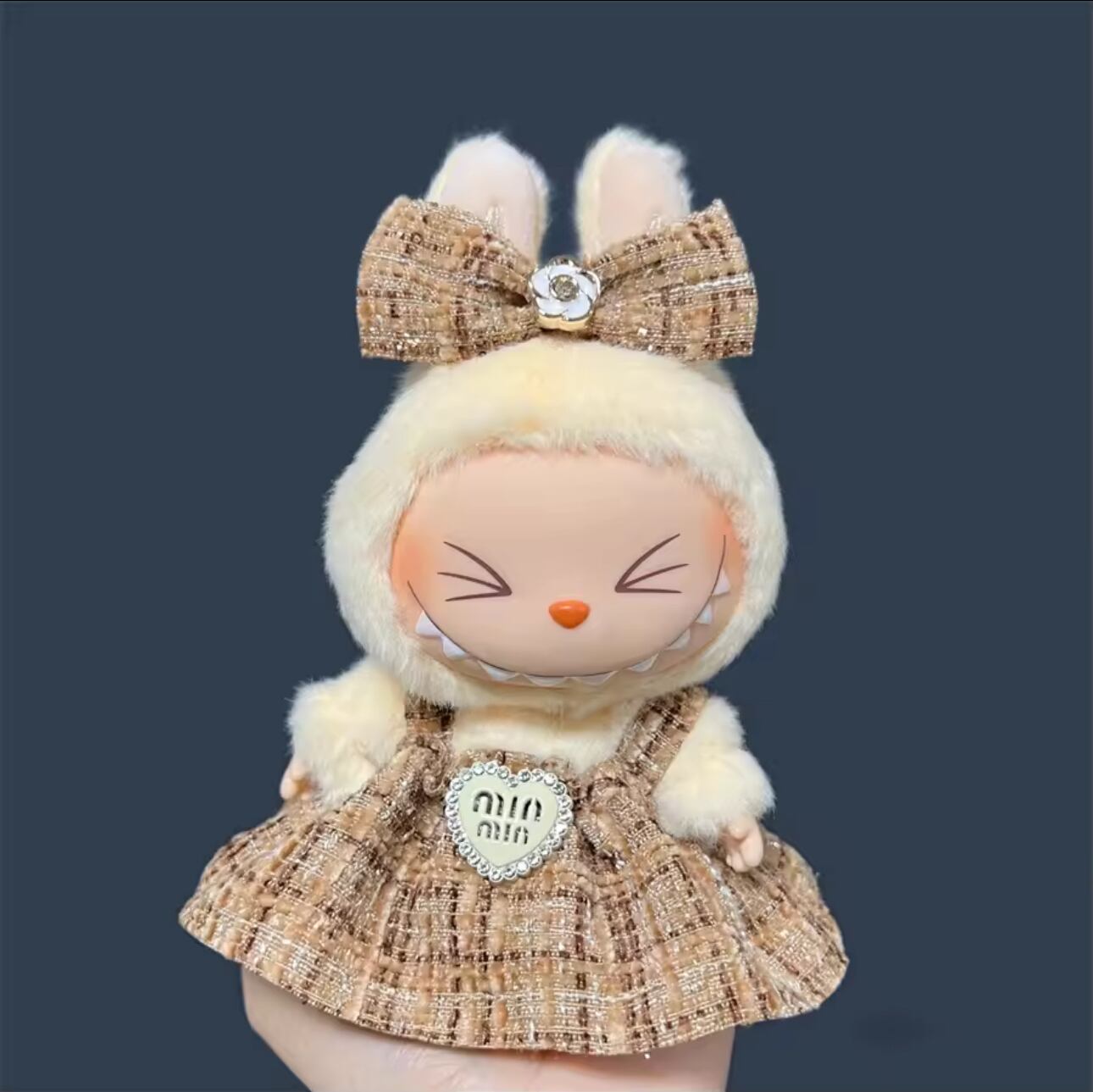 ラブブ（Labubu）ドール用 ツイードワンピース＆リボンセット（全8色