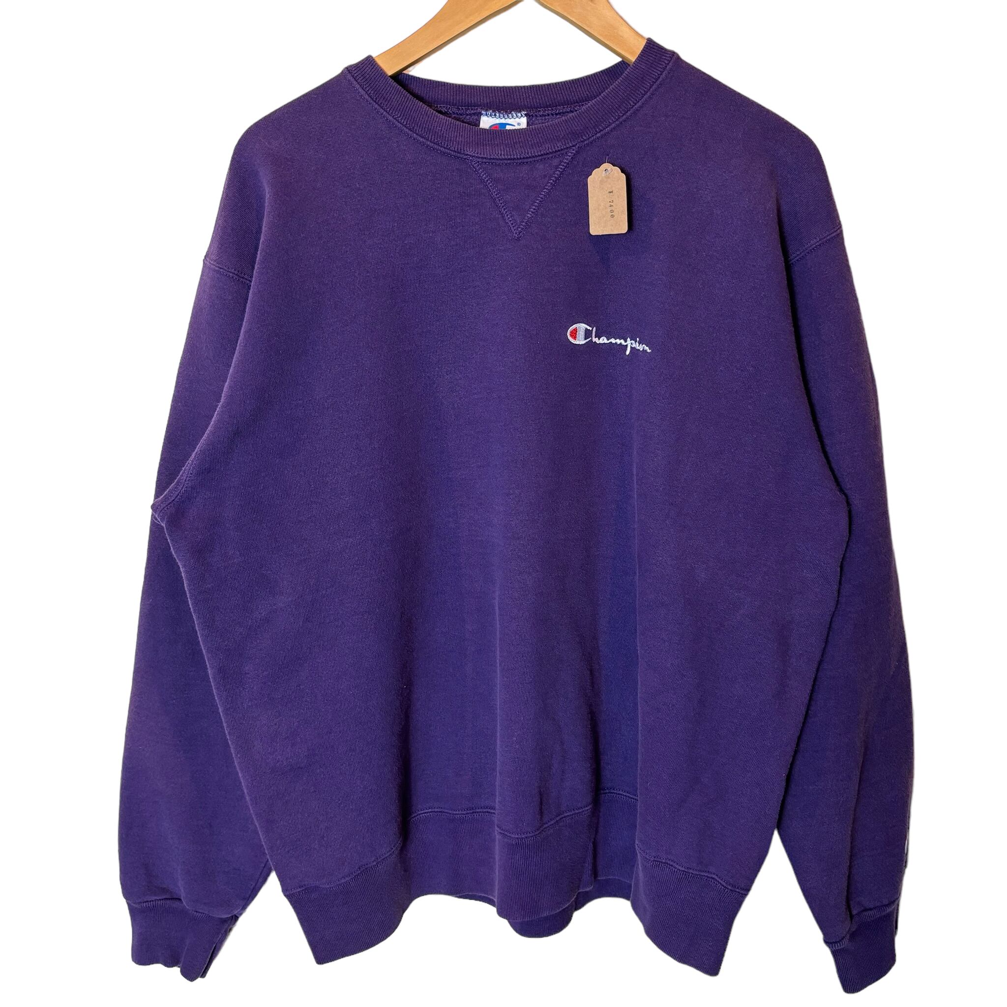 champion 90's usa製 スウェット パープル 刺繍 スクリプトロゴ