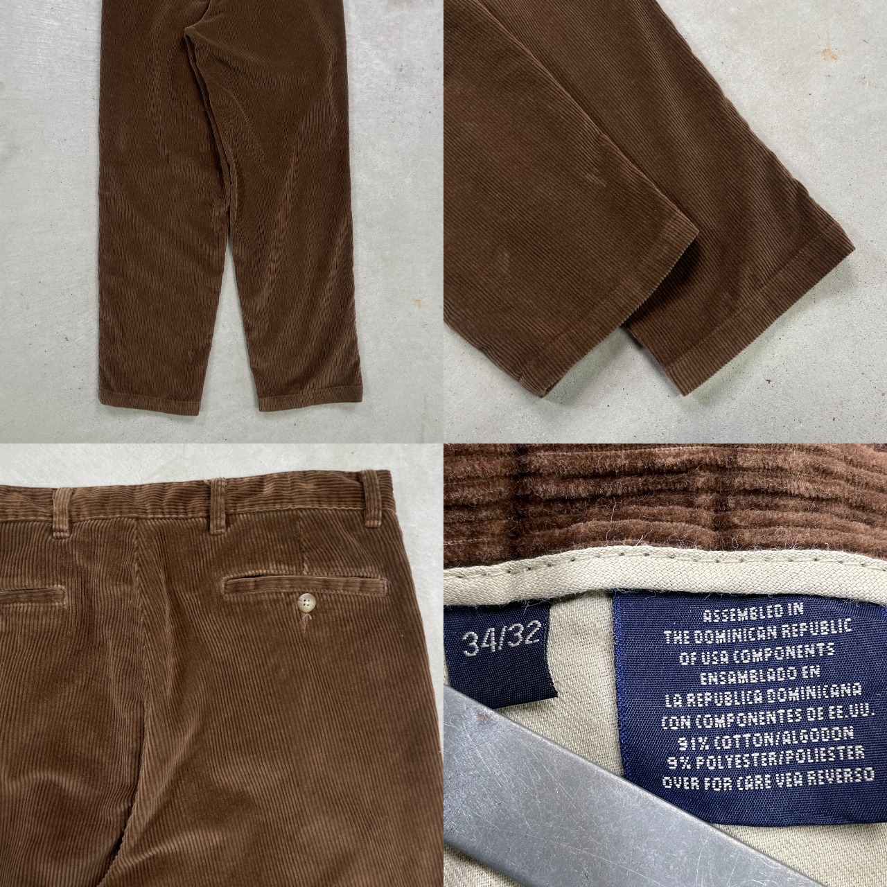 コーデュロイパンツ 2タック メンズW34 古着 テーパード ブラウン 茶色 