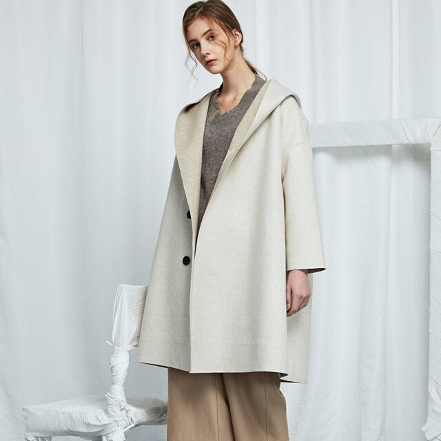 【予約販売】フーディ フードコート テーラード コート ミドル丈 襟 ノーカラー ビックシルエット レディース 秋冬 アウター S ゆったり ルーズ 無地 シンプル