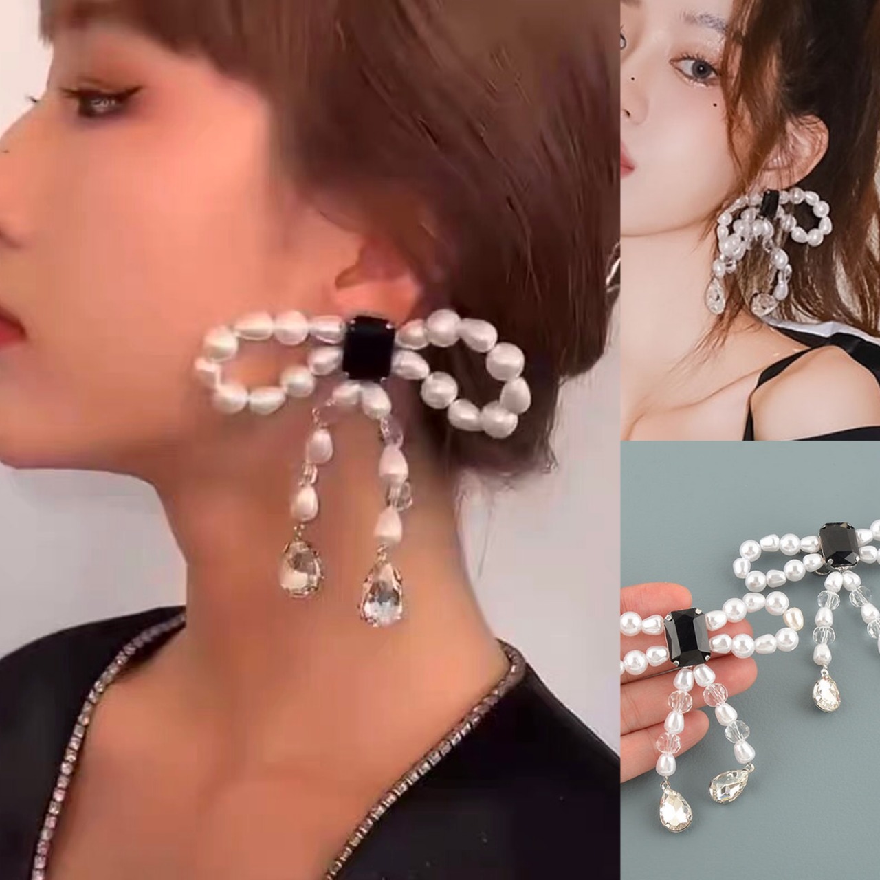 イヤリングあり】ピアス アクセサリー リボン ゆらゆら ビーズ 