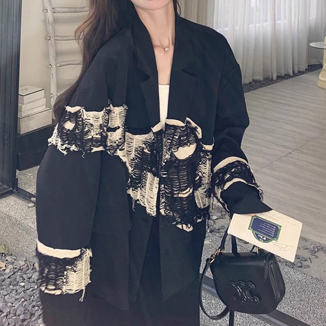 Frayed lace panel jacket C1245