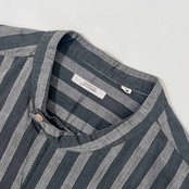 90s JUN MEN ジュンメン ストライプ バンドカラー 長袖シャツ M/グレー系 メンズ ビンテージ