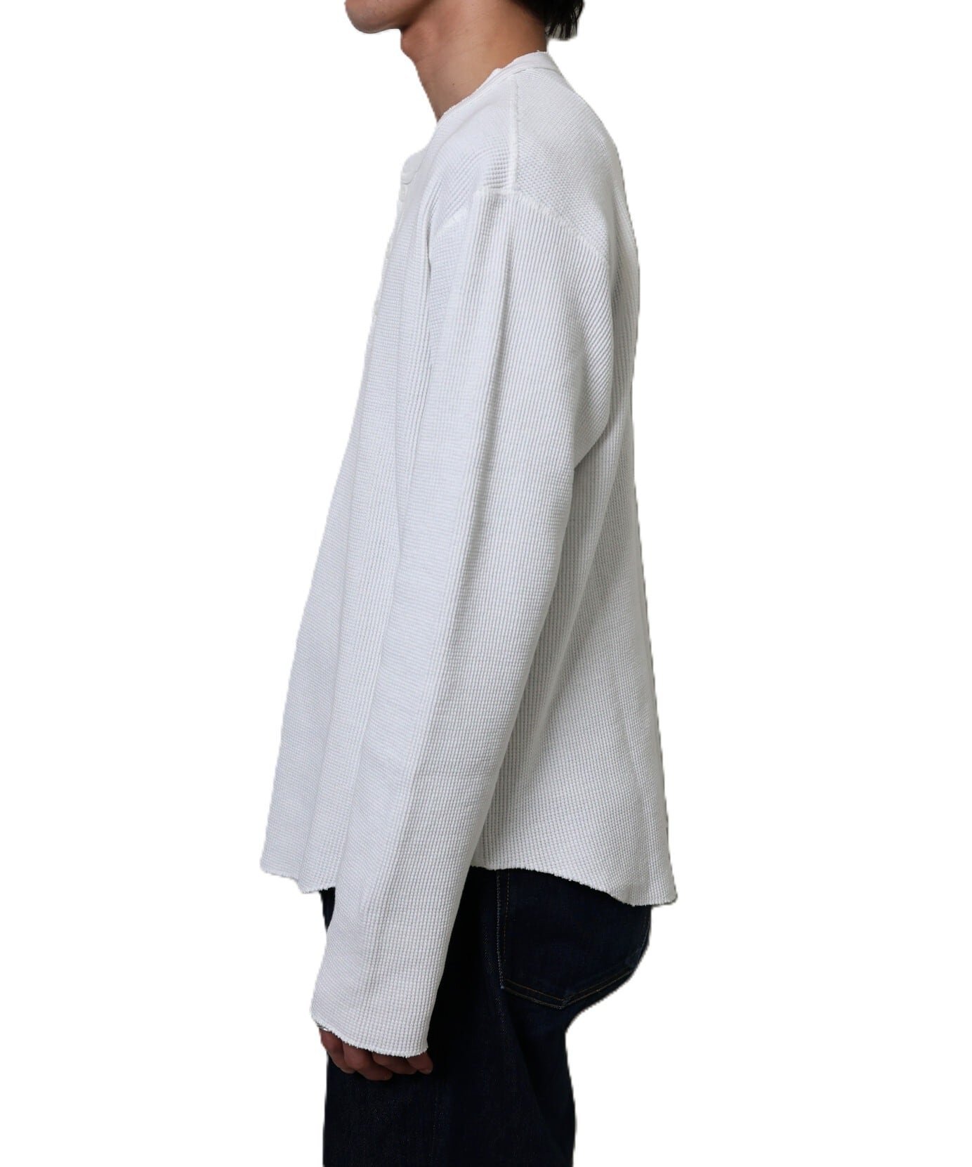 UNUSED / US2536 LONG-SLEEVE HENRY NECK WAFFLE T-SHIRT(WHITE