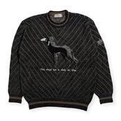 adabat アダバット BIGロゴ入り ウールニットセーター サイズ 4 /メンズ/ゴルフ/ワールド/日本製/チャコールグレー×ブラウン