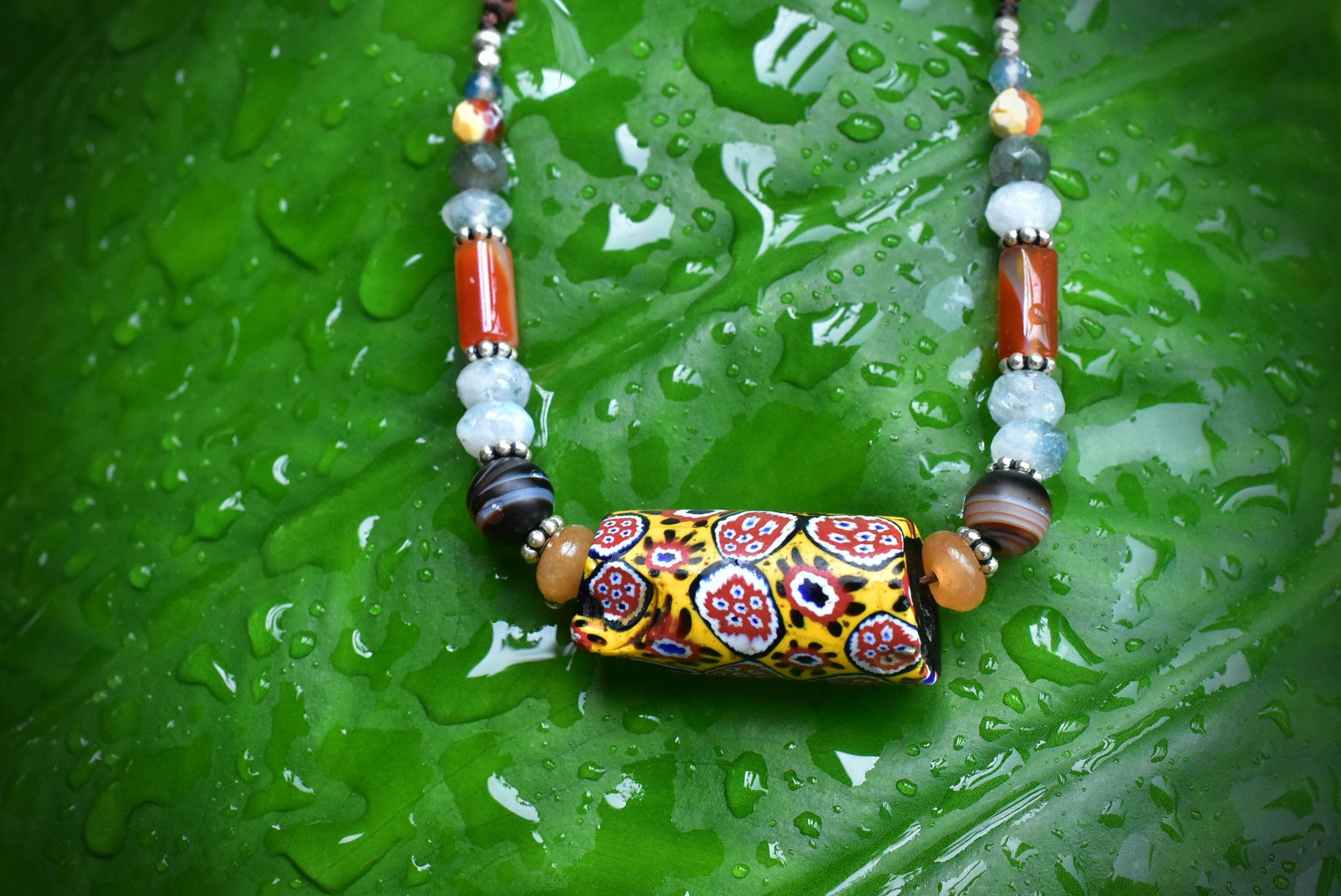 太古のイエロー☆モロッコ産アンティークビーズネックレスany003