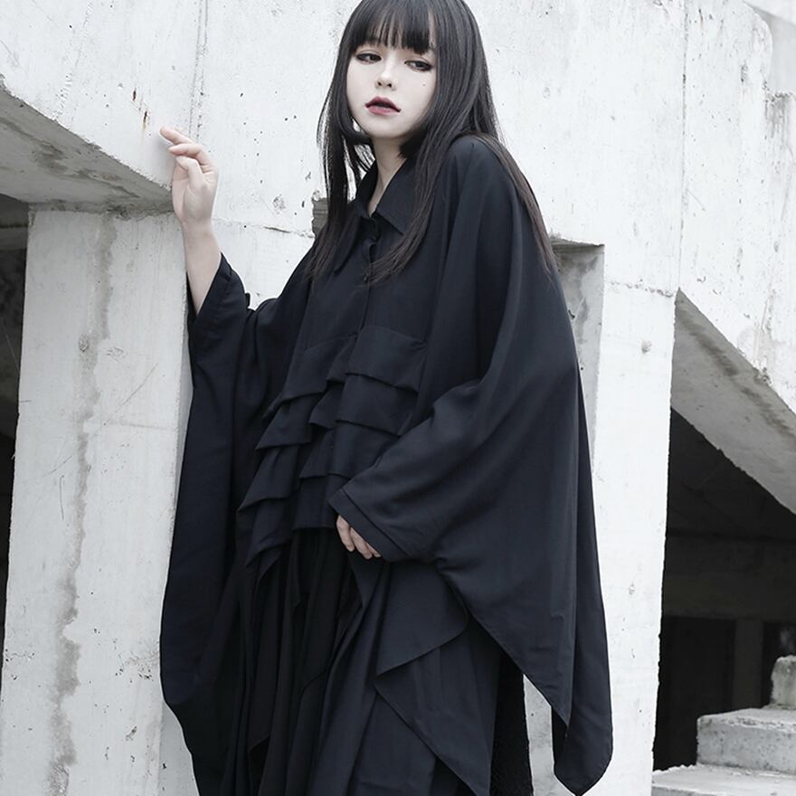 ゴスロリ シャツワンピ アシンメトリー 大人 こなれ感 ダーク